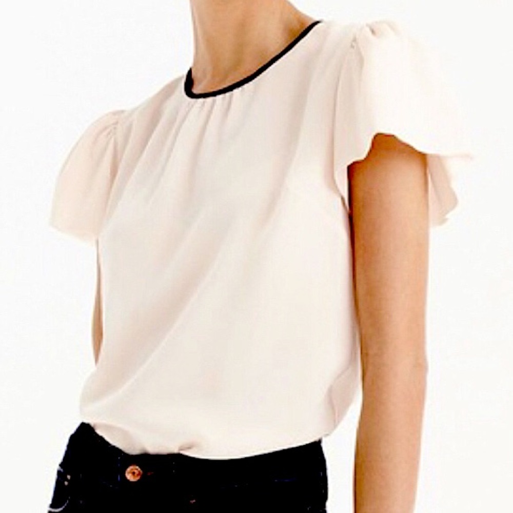 NWOT J.Crew drapey crepe cap sleeve ivory/blk 2